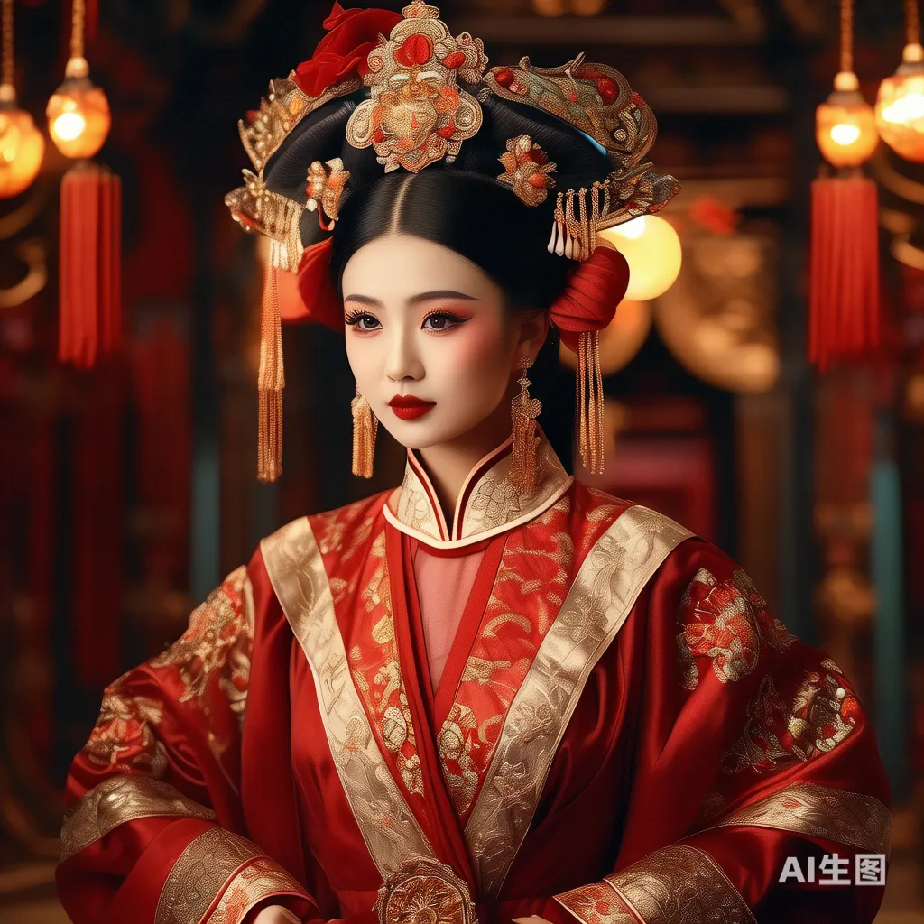 一位穿着传统中国戏曲服装的男性演员,正在化妆,准备扮演女性角色,舞台背景是中国古代宫廷的场景