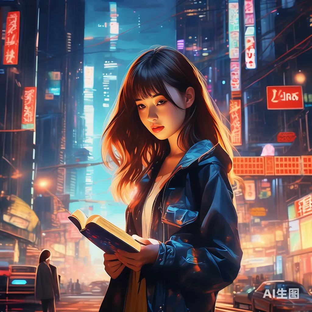 描绘了一位年轻女子站在东京的街头